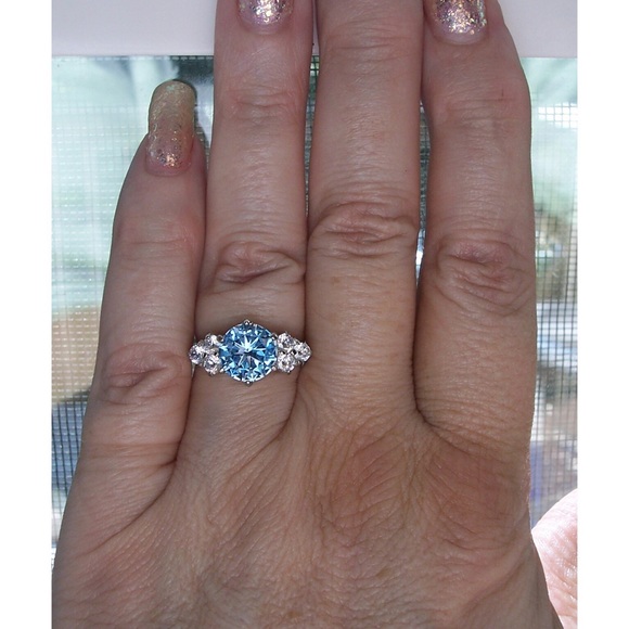 STAINLESS STEEL Simulated London Blue Topaz Ring - Picture 2 of 12